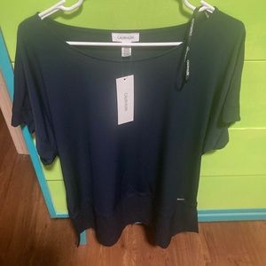 NWT Calvin Klein Large Navy Blue short sleeved L top office casual fun classic
